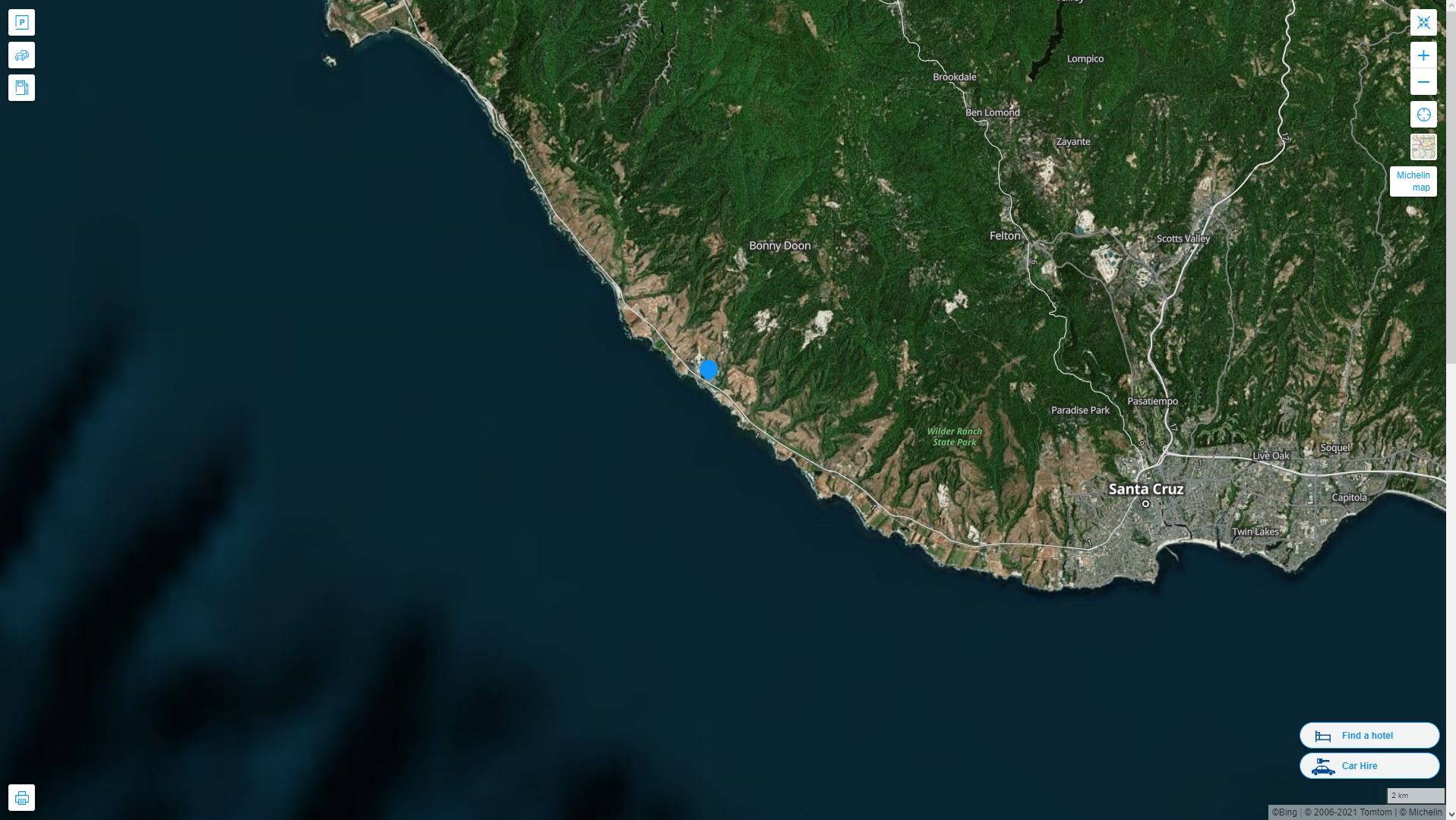 Davenport California Highway and Road Map with Satellite View